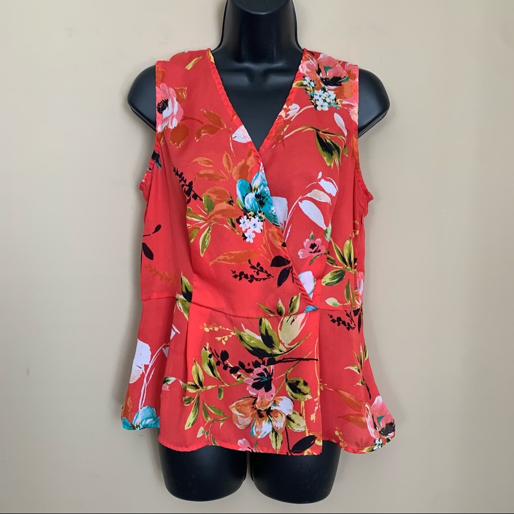 Liz Claiborne Red Floral Peplum Tank Top